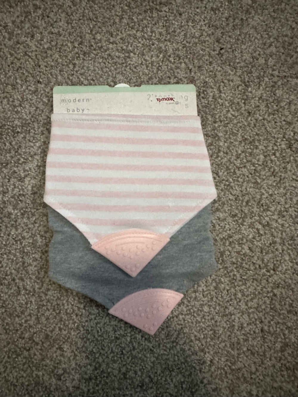 Modern Baby Teething Bibs 2-Pack Pink Gray Silicone Teether